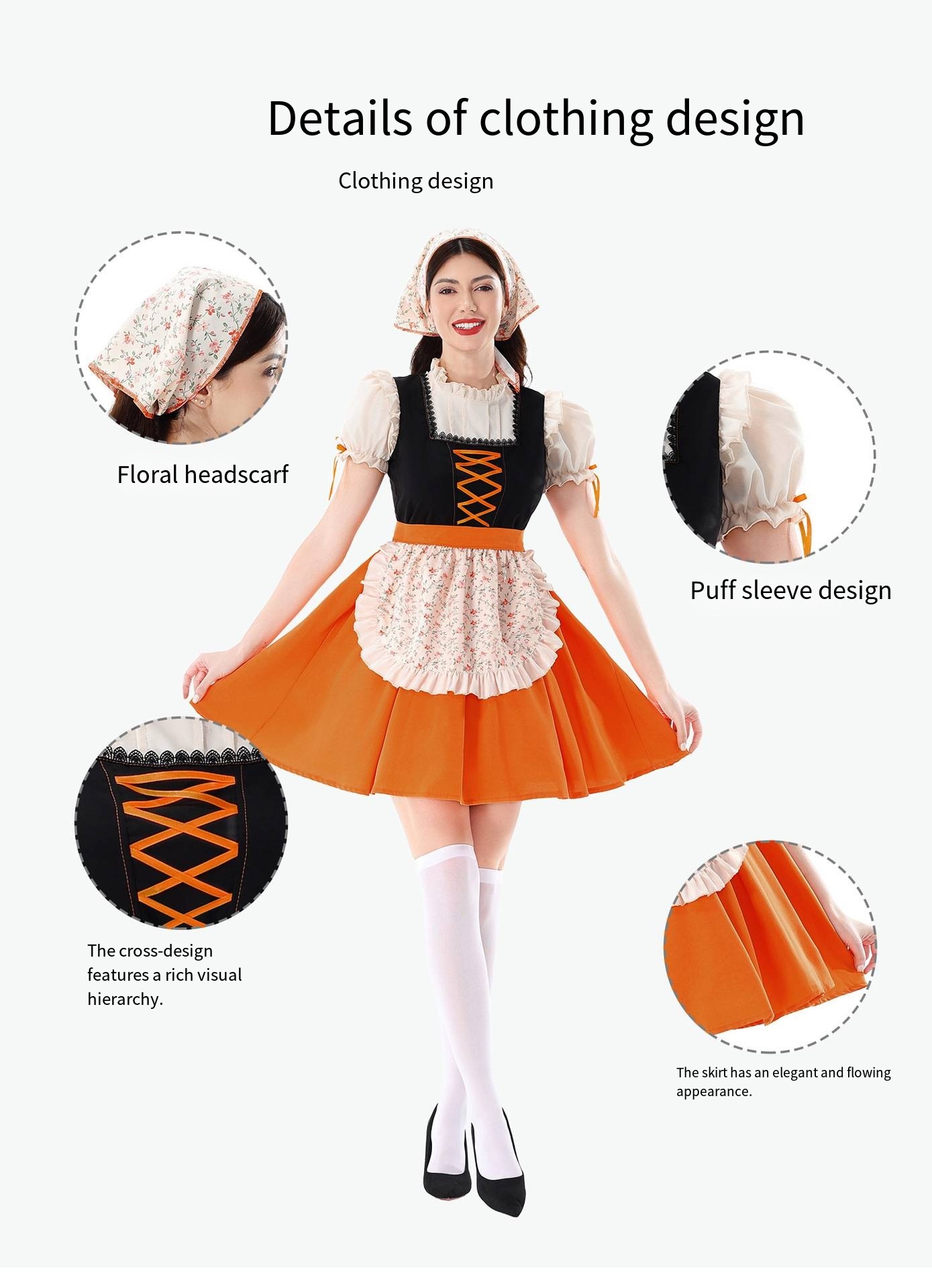 German Oktoberfest Dirndl Dress - Women Farm Maid Costume